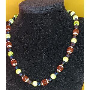 Womens Football Necklace Green Blue Seahawks Handmade Peace Clasp